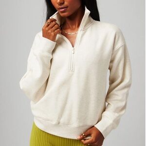 Fabletics Cozy Fleece Half-Zip Sweatshirt - Cream Size Small